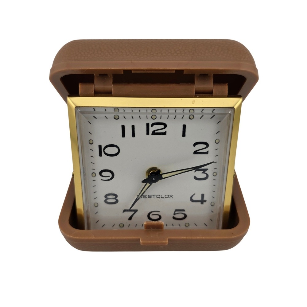 Westclox Vintage Wind-Up Travel Alarm Clock 1960s-70s Brown Case Works